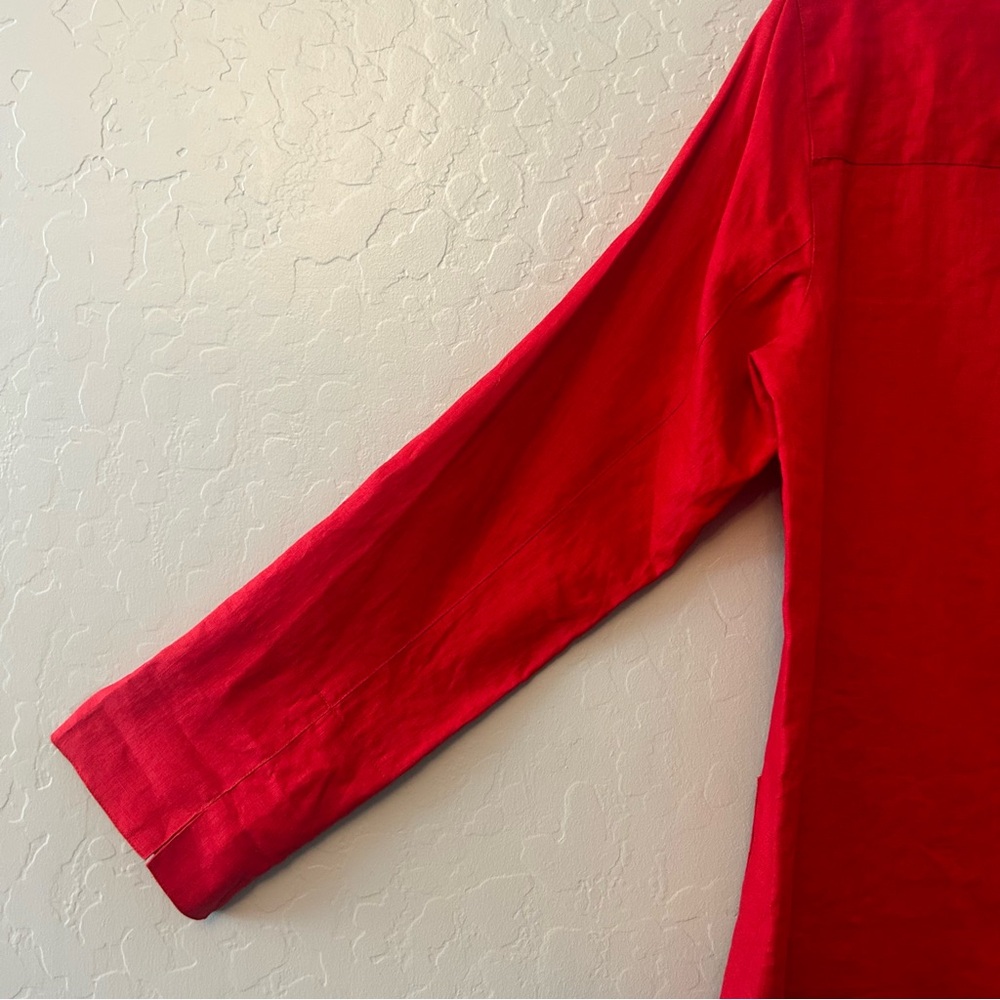Lauren Ralph Lauren petite red linen long sleeve button down blouse size medium - Picture 9 of 16